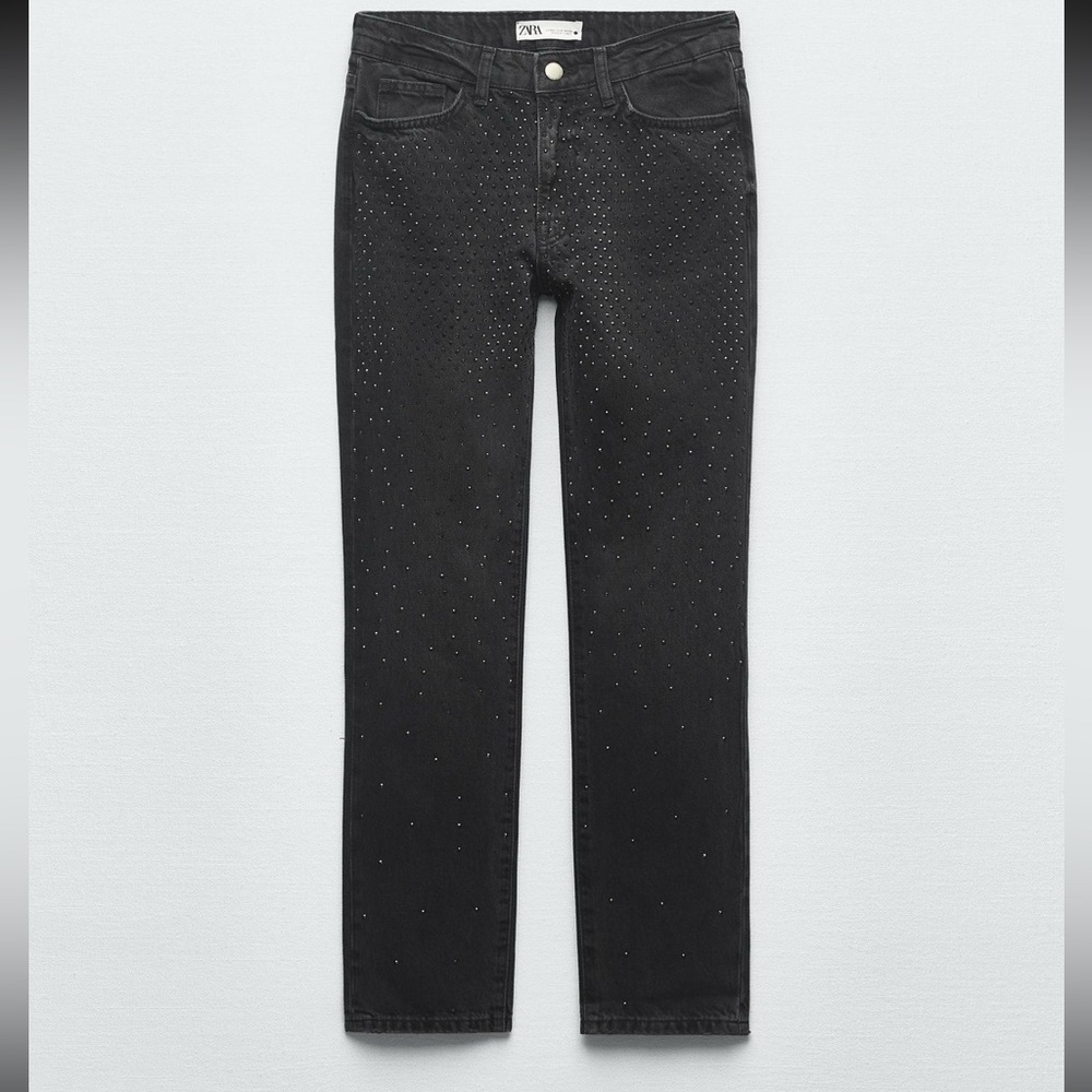Zara women mid rise  Slim Black Jeans with Studs
